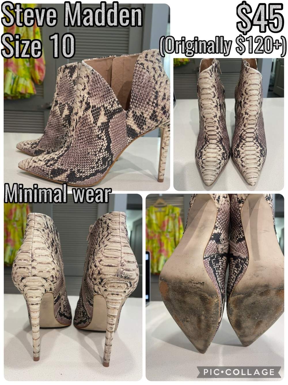 Steve Madden Snake-Print Pointed Toe Stiletto Booties in Beige and Brown